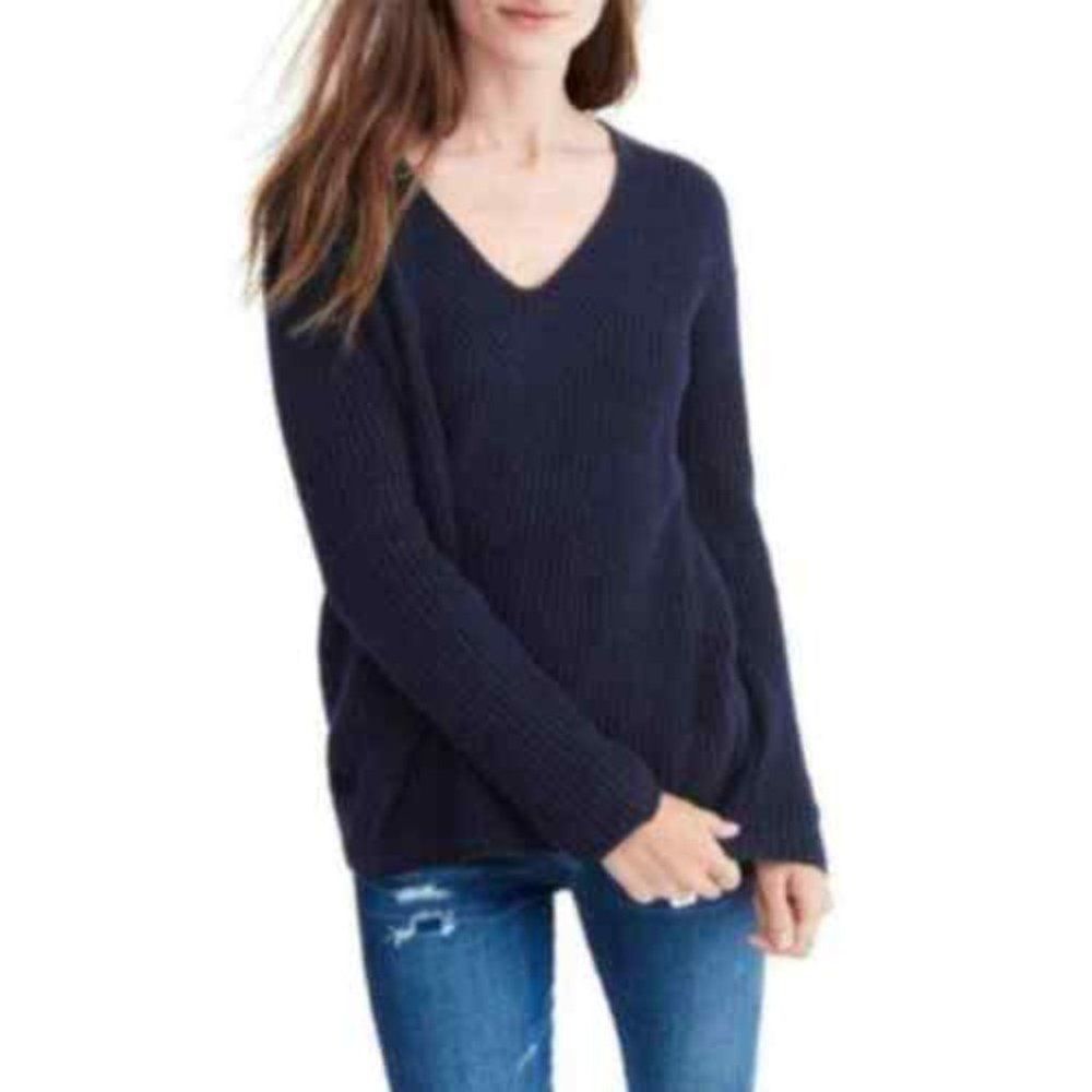 Madewell Womens Sweater XS Navy Blue Pullover V-neck Cotton Long Sleeve